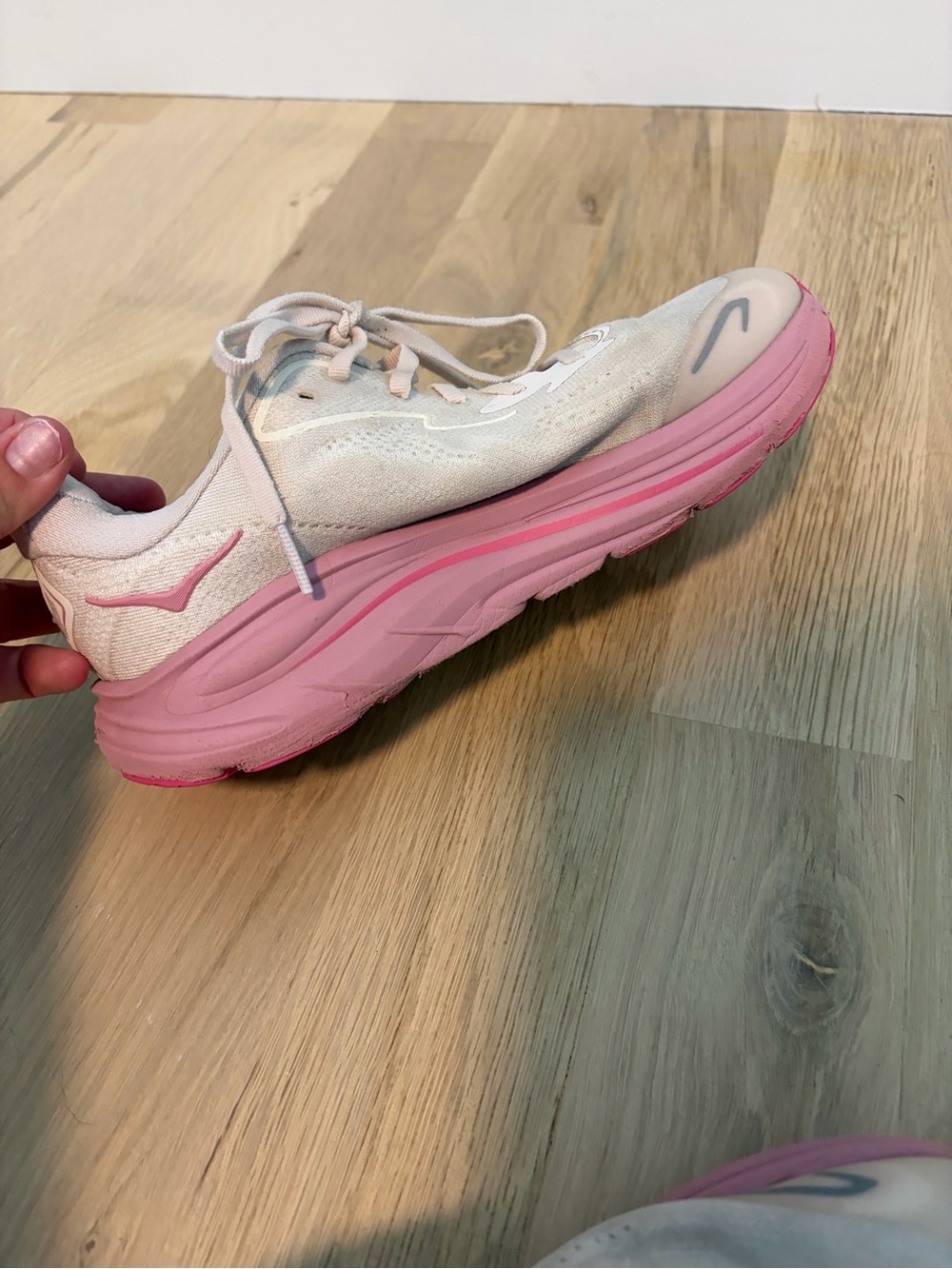Hoka Big Kids White and Pink Athletic Shoes - Picture 6 of 8